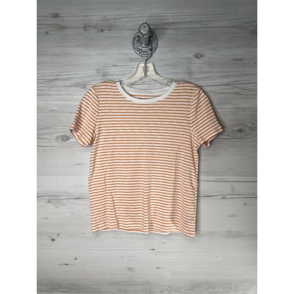 Marled Essentials Shirt Womens Small Orange White Striped Crewneck Short Sleeve - Picture 1 of 10